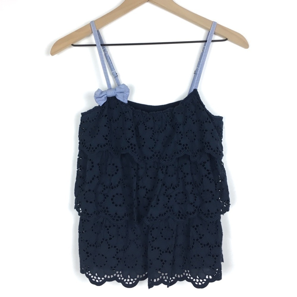 ABERCROMBIE & FITCH Cami Tank Top Eyelet Lace Stripe Boho Preppy Y2K Size Medium